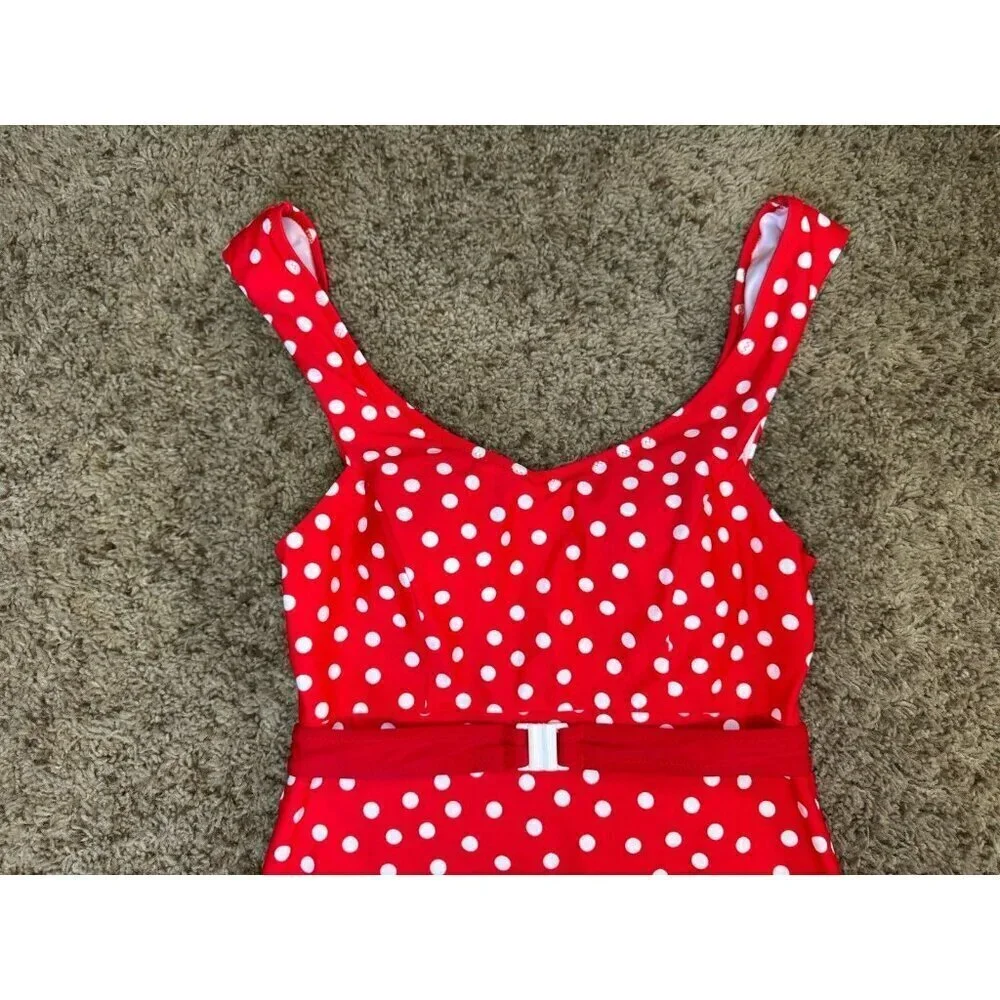 CUPSHE Red Polka Dot Belted One-Piece Swimsuit SMALL